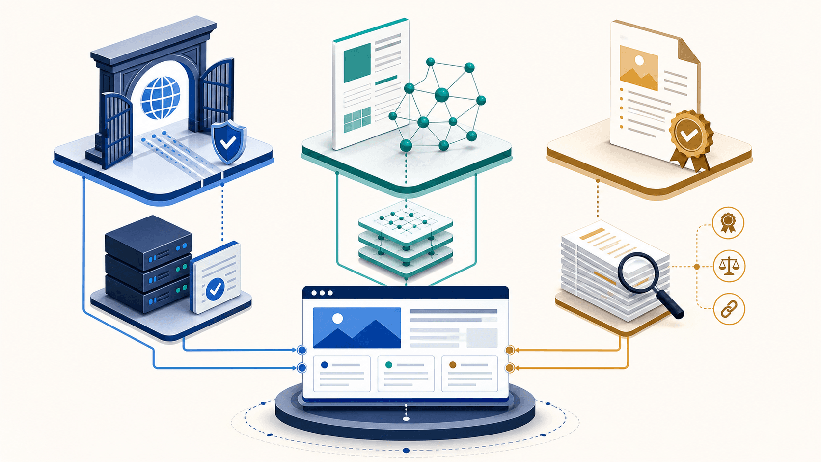 Technical access, structured interpretation, and evidence systems supporting one public website