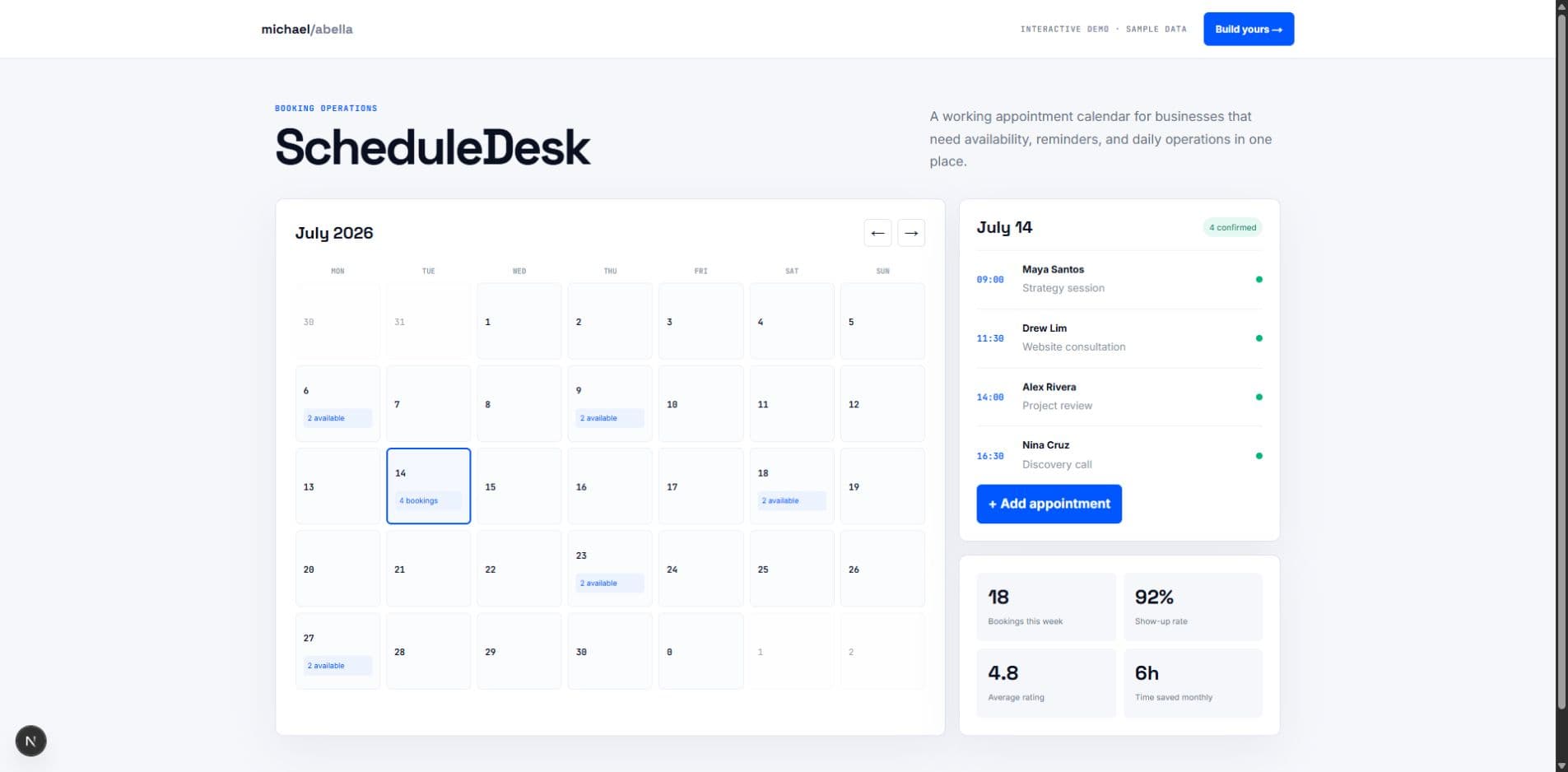 ScheduleDesk booking calendar interface