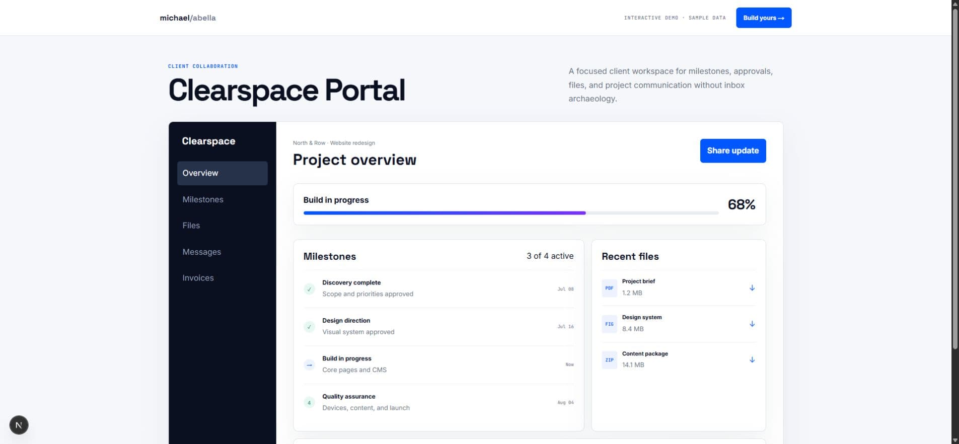 Clearspace client project portal interface
